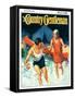 "Camping Couple Goes Swimming," Country Gentleman Cover, August 1, 1928-William Meade Prince-Framed Stretched Canvas