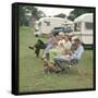 Camping Couples and Corgi-null-Framed Stretched Canvas