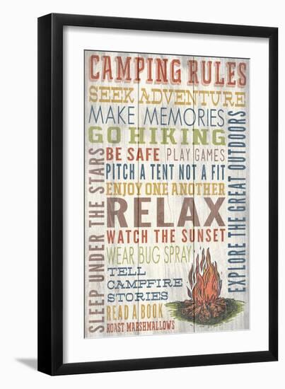 Camping Rules - Barnwood Painting-Lantern Press-Framed Art Print