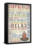 Camping Rules - Barnwood Painting-Lantern Press-Framed Stretched Canvas