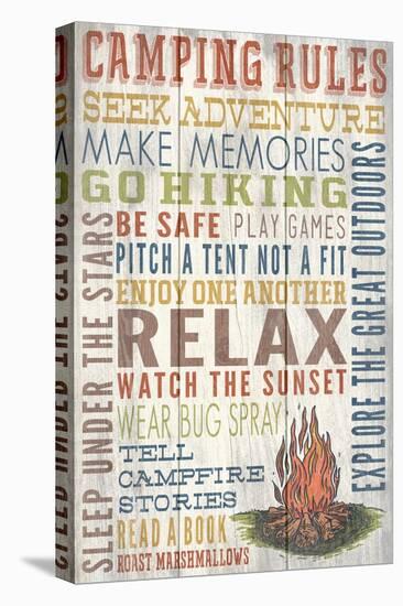 Camping Rules - Barnwood Painting-Lantern Press-Stretched Canvas