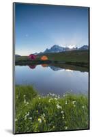 Camping tents in the green meadows surrounded by flowers and alpine lake, Mont De La Saxe, Courmaye-Roberto Moiola-Mounted Photographic Print