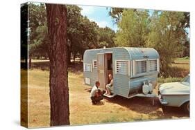 Camping Trailer in Woods-null-Stretched Canvas