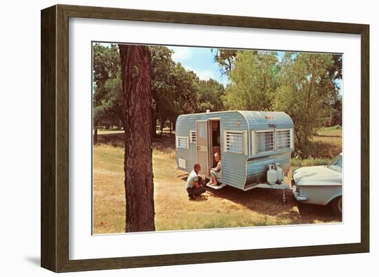 Camping Trailer in Woods-null-Framed Art Print