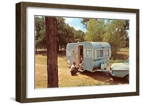 Camping Trailer in Woods-null-Framed Art Print