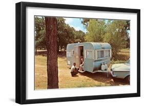 Camping Trailer in Woods-null-Framed Art Print