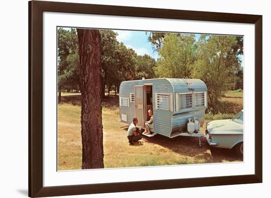 Camping Trailer in Woods-null-Framed Art Print