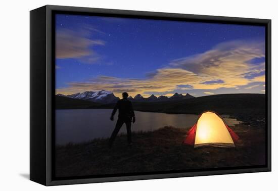 Camping under the Stars on Rosset Lake at an Altitude of 2709 Meters-Roberto Moiola-Framed Stretched Canvas