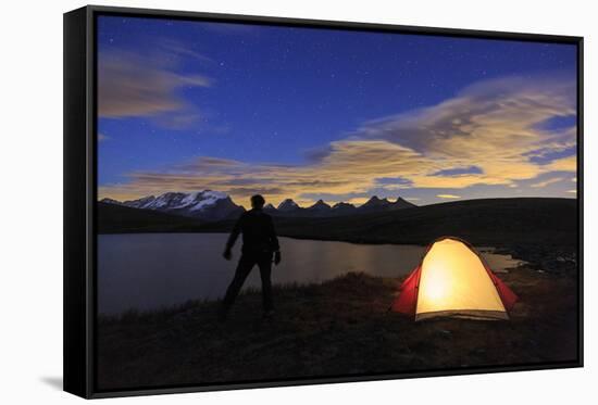 Camping under the Stars on Rosset Lake at an Altitude of 2709 Meters-Roberto Moiola-Framed Stretched Canvas