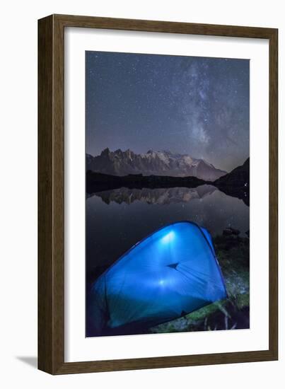 Camping with a Tent under the Milky Way at Lac Des Cheserys-Roberto Moiola-Framed Photographic Print