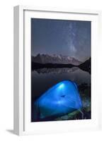 Camping with a Tent under the Milky Way at Lac Des Cheserys-Roberto Moiola-Framed Photographic Print