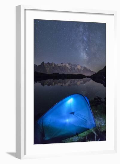 Camping with a Tent under the Milky Way at Lac Des Cheserys-Roberto Moiola-Framed Photographic Print