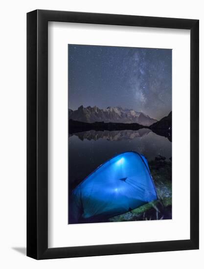 Camping with a Tent under the Milky Way at Lac Des Cheserys-Roberto Moiola-Framed Photographic Print