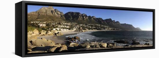 Camps Bay with the Twelve Apostles in the Background, Western Cape Province, South Africa-null-Framed Stretched Canvas