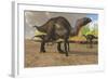 Camptosaurus Dinosaurs Visit a Pond to Eat and Drink-null-Framed Art Print