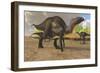 Camptosaurus Dinosaurs Visit a Pond to Eat and Drink-null-Framed Art Print