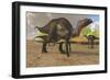 Camptosaurus Dinosaurs Visit a Pond to Eat and Drink-null-Framed Art Print