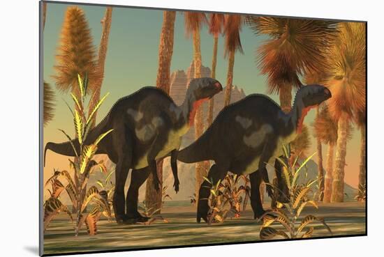 Camptosaurus Dinosaurs Wander Through a Prehistoric Jungle-null-Mounted Premium Giclee Print