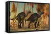 Camptosaurus Dinosaurs Wander Through a Prehistoric Jungle-null-Framed Stretched Canvas