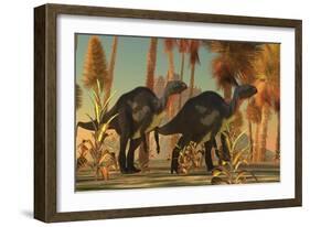 Camptosaurus Dinosaurs Wander Through a Prehistoric Jungle-null-Framed Art Print