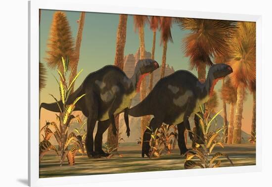 Camptosaurus Dinosaurs Wander Through a Prehistoric Jungle-null-Framed Art Print