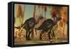 Camptosaurus Dinosaurs Wander Through a Prehistoric Jungle-null-Framed Stretched Canvas
