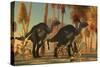 Camptosaurus Dinosaurs Wander Through a Prehistoric Jungle-null-Stretched Canvas