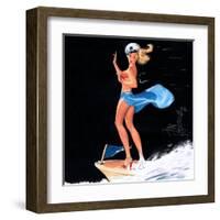 "Can You Tie This" 1950s Pin-Up Calendar Girl by Freeman Elliott-Piddix-Framed Art Print