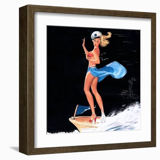 "Can You Tie This" 1950s Pin-Up Calendar Girl by Freeman Elliott-Piddix-Framed Art Print