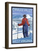 Canaan Valley, West Virginia - Skier Admiring View-Lantern Press-Framed Art Print