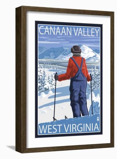 Canaan Valley, West Virginia - Skier Admiring View-Lantern Press-Framed Art Print