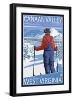 Canaan Valley, West Virginia - Skier Admiring View-Lantern Press-Framed Art Print