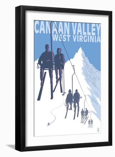 Canaan Valley, West Virginia - Skiers on Lift-Lantern Press-Framed Art Print