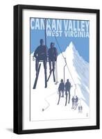 Canaan Valley, West Virginia - Skiers on Lift-Lantern Press-Framed Art Print