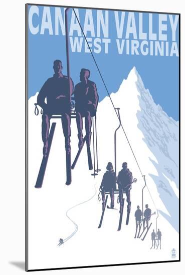 Canaan Valley, West Virginia - Skiers on Lift-Lantern Press-Mounted Art Print