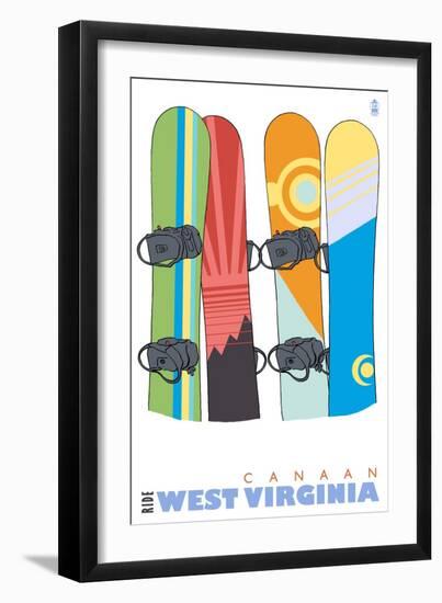 Canaan, West Virginia, Snowboards in the Snow-Lantern Press-Framed Art Print