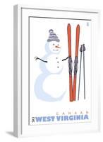 Canaan, West Virginia, Snowman with Skis-Lantern Press-Framed Art Print