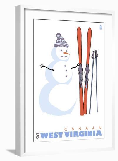 Canaan, West Virginia, Snowman with Skis-Lantern Press-Framed Art Print