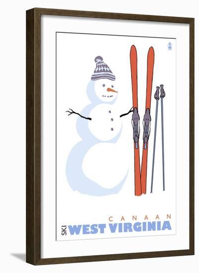 Canaan, West Virginia, Snowman with Skis-Lantern Press-Framed Art Print