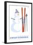 Canaan, West Virginia, Snowman with Skis-Lantern Press-Framed Art Print