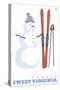 Canaan, West Virginia, Snowman with Skis-Lantern Press-Stretched Canvas