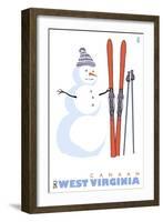 Canaan, West Virginia, Snowman with Skis-Lantern Press-Framed Art Print