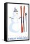 Canaan, West Virginia, Snowman with Skis-Lantern Press-Framed Stretched Canvas