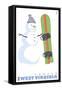Canaan, West Virginia, Snowman with Snowboard-Lantern Press-Framed Stretched Canvas
