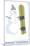 Canaan, West Virginia, Snowman with Snowboard-Lantern Press-Mounted Art Print