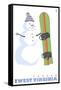 Canaan, West Virginia, Snowman with Snowboard-Lantern Press-Framed Stretched Canvas