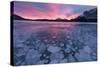 Canada, Alberta, Abraham Lake. Winter Sunrise over Lake and Mount Michener-Jaynes Gallery-Stretched Canvas