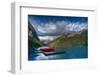 Canada, Alberta, Banff National Park. Canoes on Lake Louise dock at sunrise.-Jaynes Gallery-Framed Photographic Print