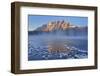 Canada, Alberta, Banff National Park. Castle Mountain reflection in Bow River at sunrise.-Jaynes Gallery-Framed Photographic Print