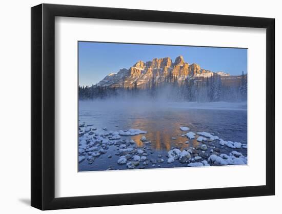 Canada, Alberta, Banff National Park. Castle Mountain reflection in Bow River at sunrise.-Jaynes Gallery-Framed Photographic Print
